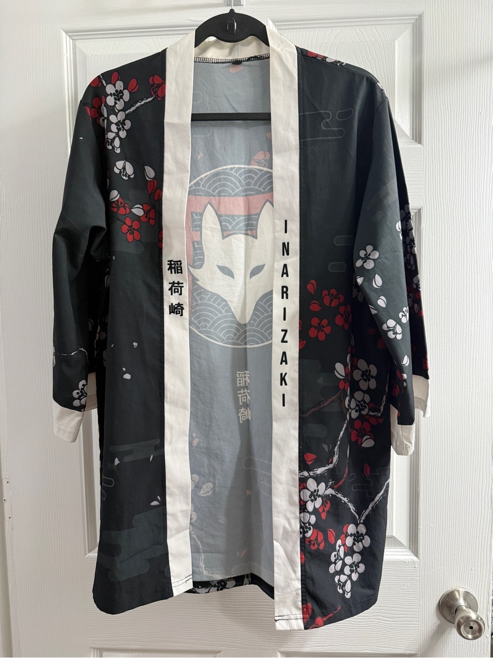 Inarizaki Black Floral Fox Kimono Cardigan - Women's